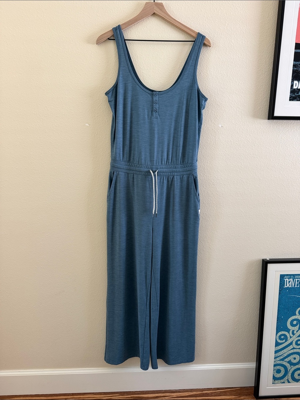 Sleeveless Drawstring Jumpsuit in Dusty Blue